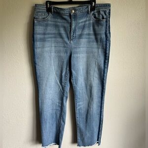 LOGO Lori Goldstein Two Tone Blue Denim High Rise Straight Leg Jeans Womens 18W
